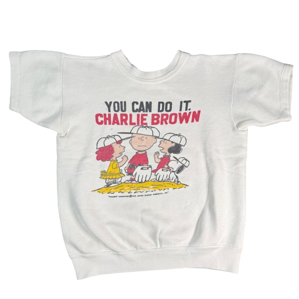 Peanuts Charlie Brown Sweatshirt Youth S/M White Short Sleeve Vintage 60s Snoopy